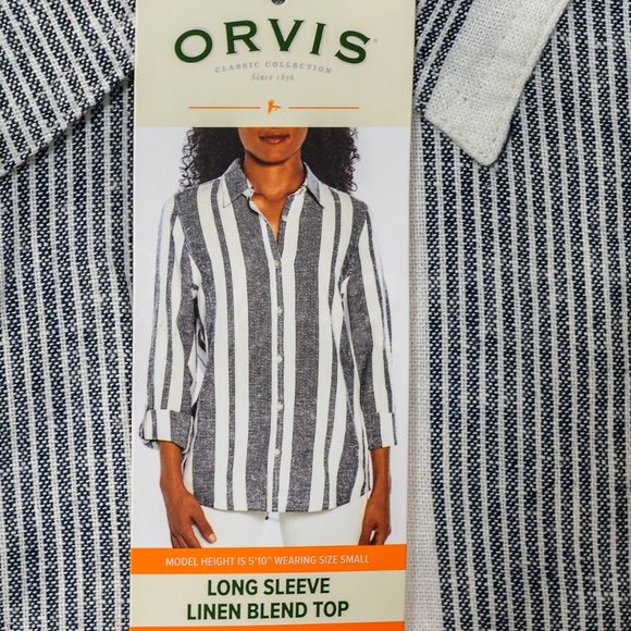 Orvis ladies long sleeve linen blend top Stripe - Picture 2 of 4